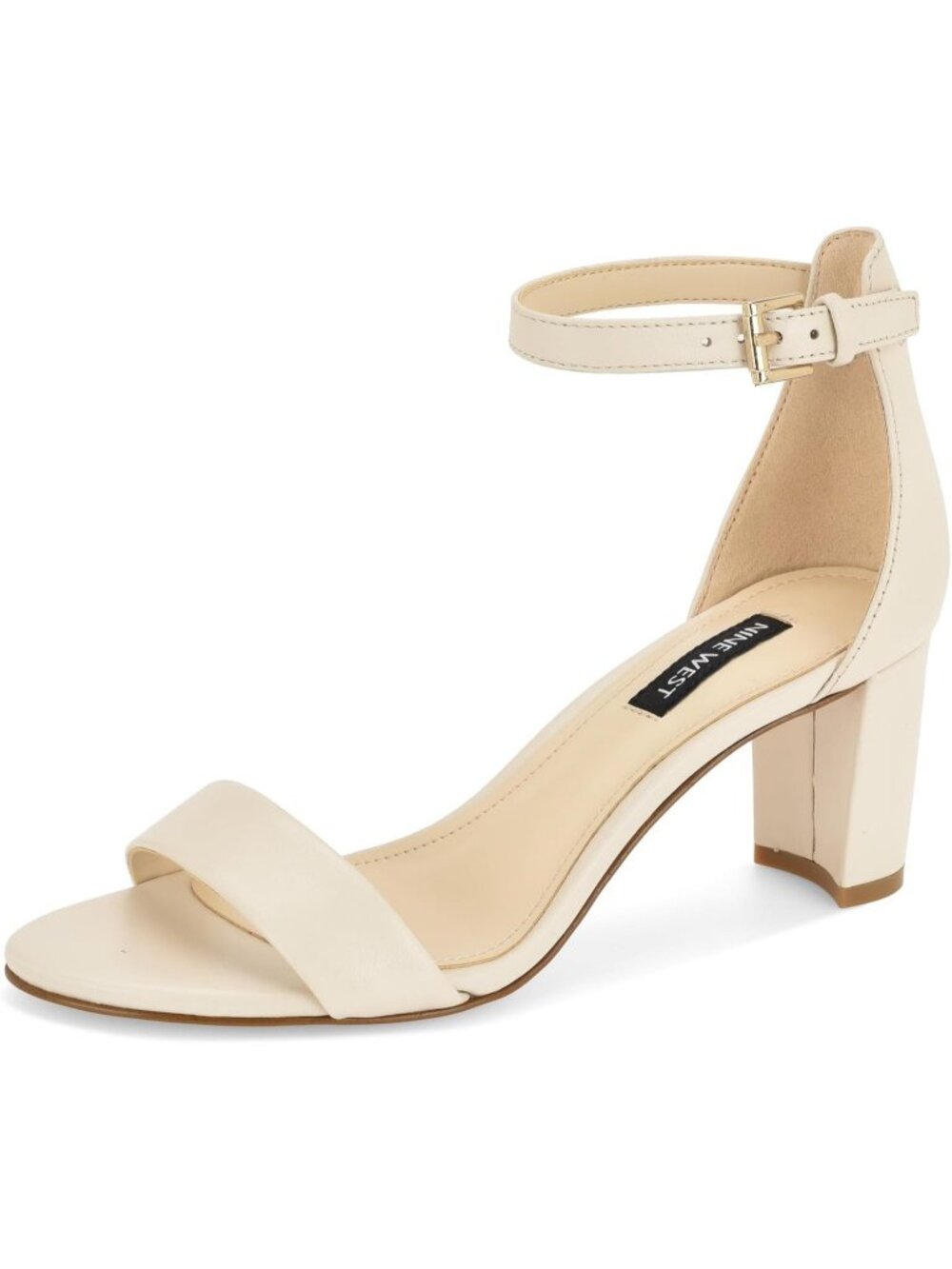 Women's Cream Leather Round Toe Ankle Strap Wnpruce Block Heeled Sandal Shoes